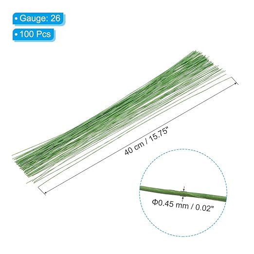 PATIKIL 26 Gauge 16" Floral Stem Wire, Light Green - Image 2