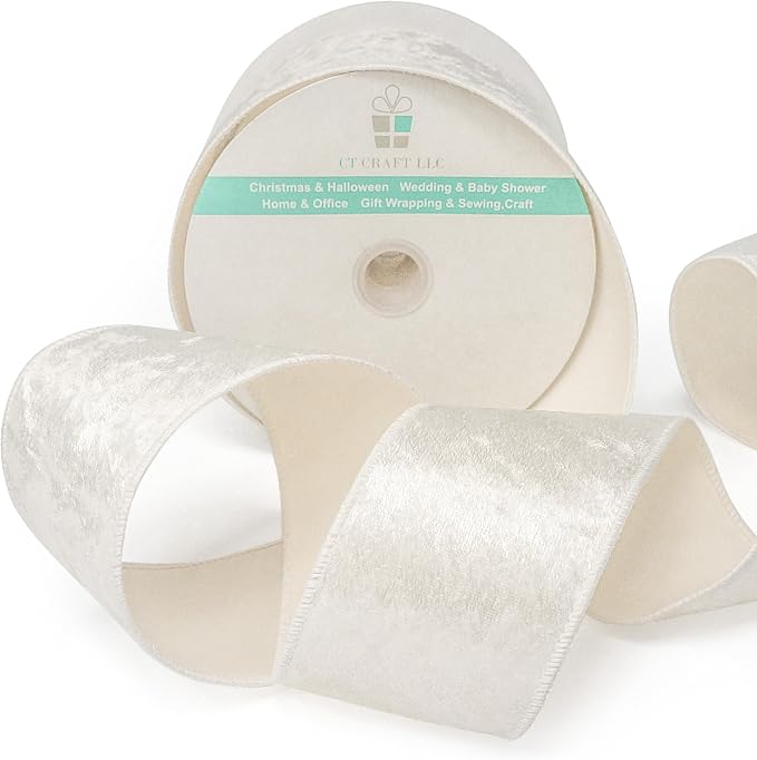 Ivory Velvet Ribbon 2.5 Inch x 10 Yards - Image 4