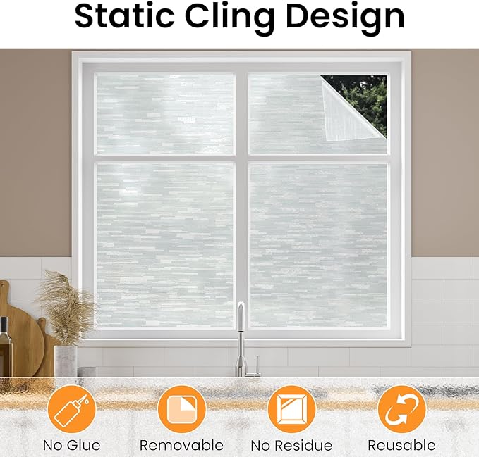 Haton Window Privacy Film, Frosted Glass Static Cling Sun Heat Blocking Window - Image 4