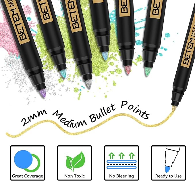 Betem Metallic Paint Markers, 10 Colors Acrylic Paint Metallic Markers - Image 3