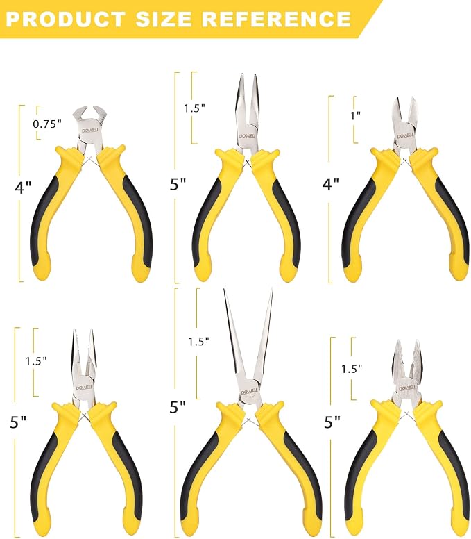 DOWELL 6-piece Mini Pliers Set Needle Nose Diagonal Long Nose Bent Nose End - Image 7