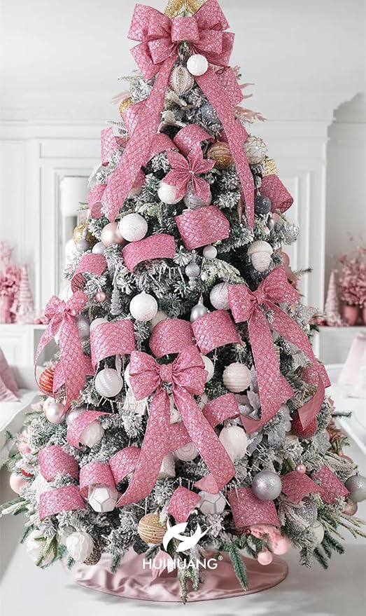 HUIHUANG Pink Glitter Wired Ribbon - Image 6