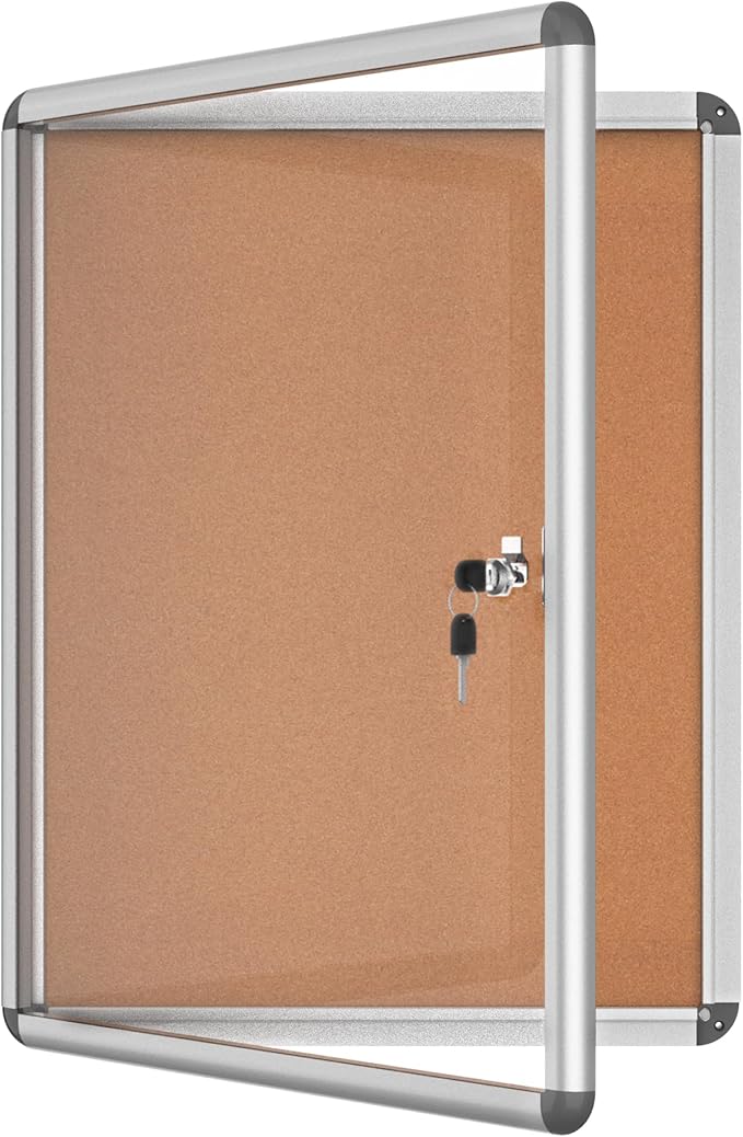 26"x20" Enclosed Bulletin Board, Lockable Weather-Resistant Aluminum Cork by MifuroOfficeProduct