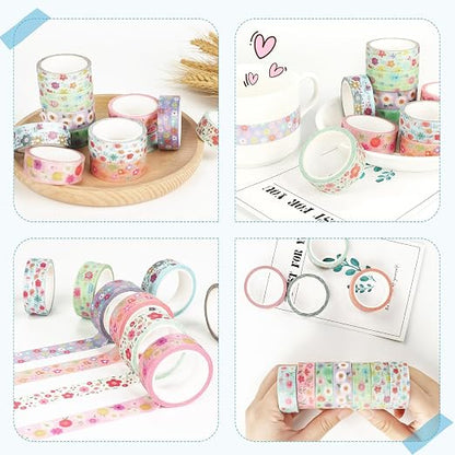 12 Rolls Sunflower Washi Tape Set, Floral Botanical Writable Masking Tapes - Image 5