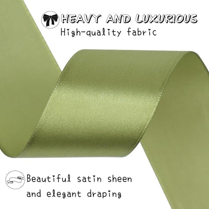 Olive Green Solid Satin Ribbon 1-1/2 Inch 25 Yards Solid Polyester Fabric Ribbon - Image 4