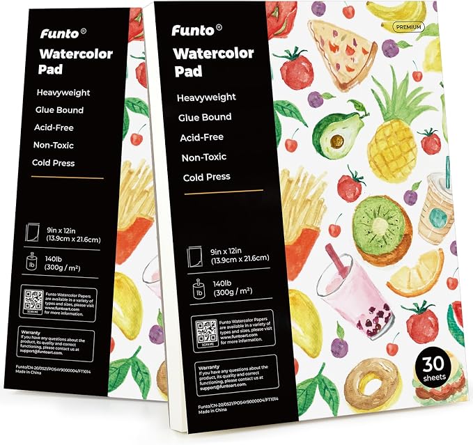 Funto Watercolor Paper Pads, 140lb/300gsm, 30 Sheets Each, Cold Pressed by FUNTO