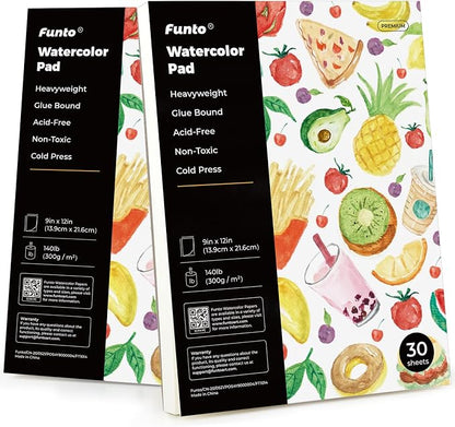 Funto Watercolor Paper Pads, 140lb/300gsm, 30 Sheets Each, Cold Pressed by FUNTO