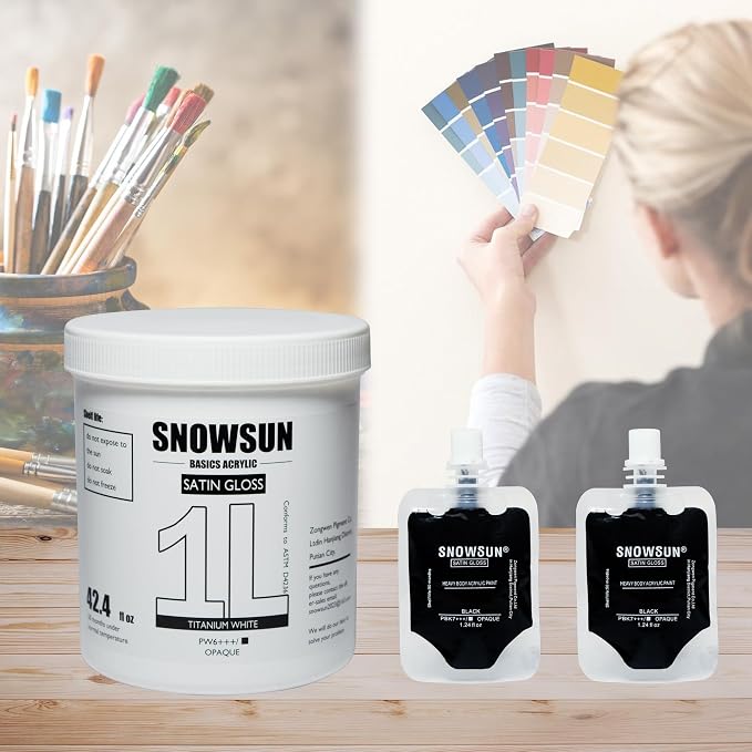 SNOWSUN Large Bulk Acrylic Paint, Titanium White Acrylic Paint 1L /42.4 oz - Image 4