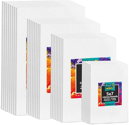 KEFF 32-Pack Bulk Canvas for Painting, 8 of 5x7, 11x14 Canvas Boards for by KeffCreations