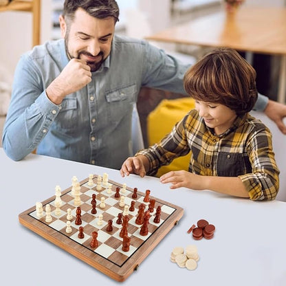 MerryPony 2 in 1 Magnetic Wooden Chess and Checkers Set, Chess Board - Image 8