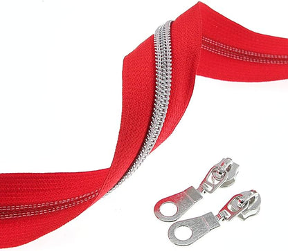#5 Silver Metallic Nylon Coil Zippers by The Yard Bulk 10 Yards Red Tape - Image 6
