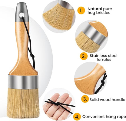 Chalk and Wax Paint Brush Furniture Set of 4, Small Round and Large Oval Brush - Image 5