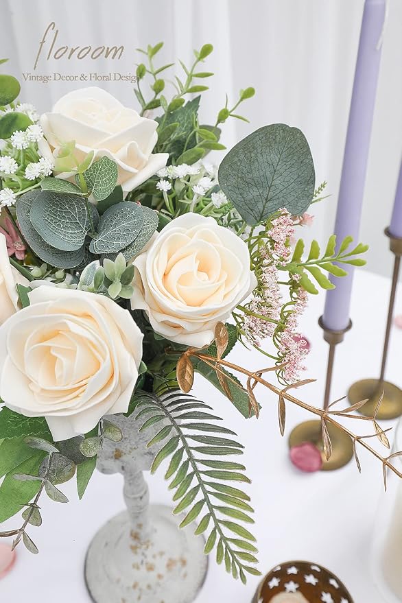 Floroom Artificial Flowers 20pcs Real Looking Cream High-Centered Foam Fake - Image 3