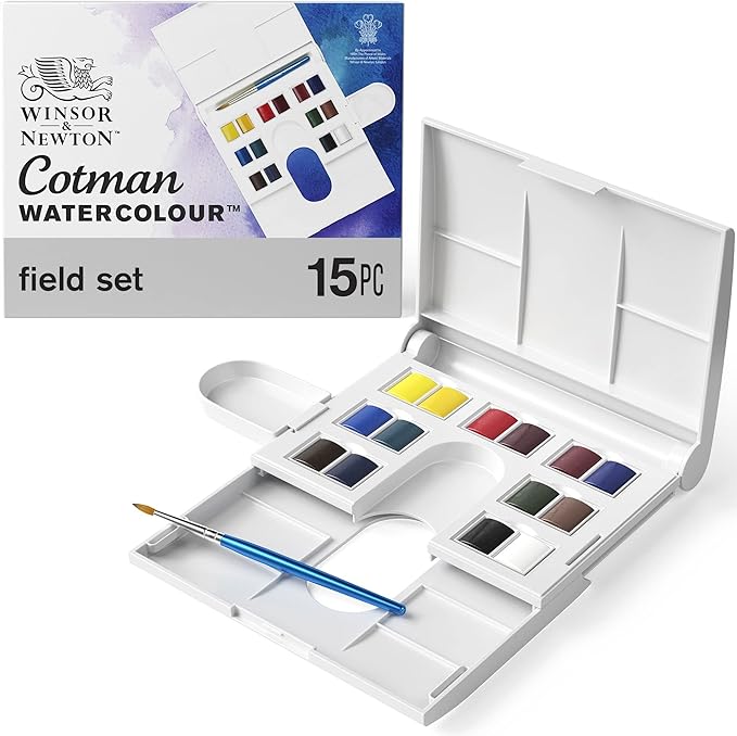 Winsor & Newton Cotman Watercolor Paint Set, Field Set, 14 Half Pan w/ Brush by WinsorNewton