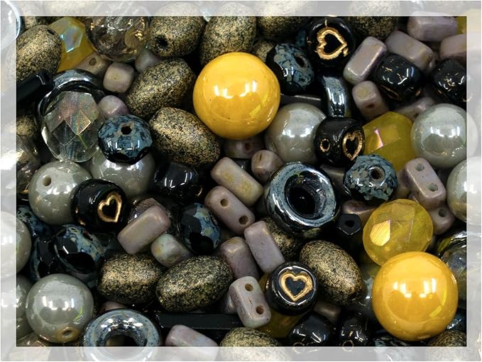 2.1oz Mix of Unique Czech Bohemia Glass Pressed Beads, Matte and Glossy by CzechBeadsManufacturer