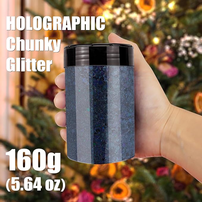 Laser Black Chunky & Fine Iridescent Glitter Mix, 160G/5.64OZ - Image 3