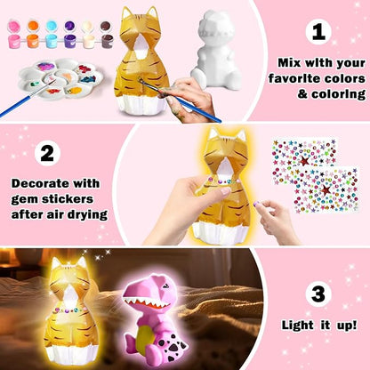FUNZBO 2Pcs Paint Your Own Dinosaur & Cat Lamp - Image 5