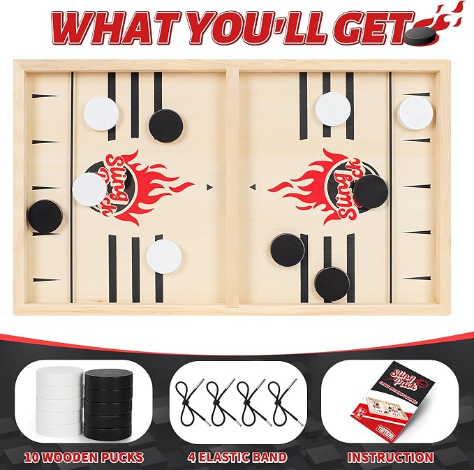 Large Fast Classic Slingshot Puck Game, Wooden Hockey Board Games - Image 2