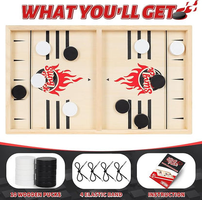 Large Fast Classic Slingshot Puck Game, Wooden Hockey Board Games - Image 2
