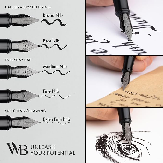 Wordsworth & Black Fountain Pen Set, Broad Nib, Includes 24 Pack Ink Cartridges - Image 5