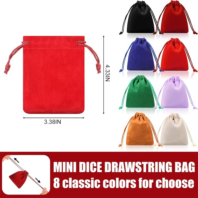 Shappy 16 Pieces Mini Dice Bags Velvet Drawstring Bag 4.1 x 3.3 Inch Drawstring - Image 4