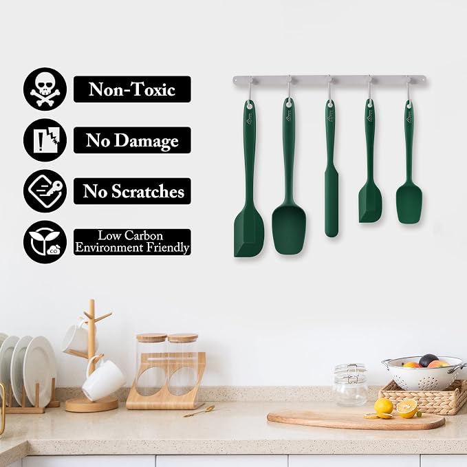 HOTEC 600℉ Heat Resistant BPA-Free Silicone Rubber Spatula Set, Kitchen Cooking - Image 4