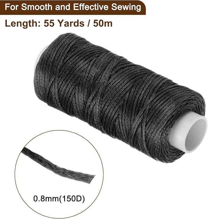 uxcell Leather Sewing Waxed Thread, 55 Yards / 50m 0.8mm 150D Flat Polyester - Image 2