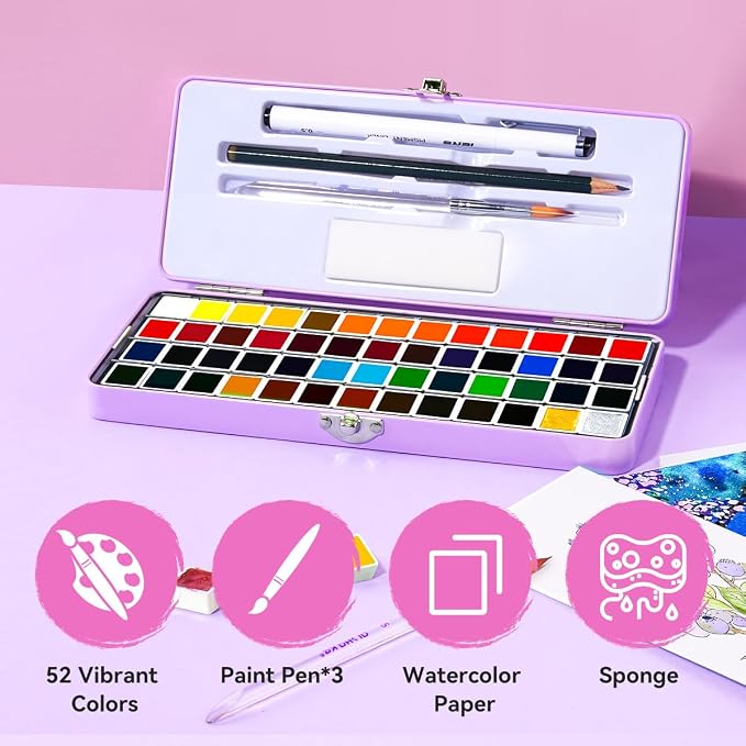 MeiLiang Watercolor Paint Set 52 Colors in Half Pans - Image 5