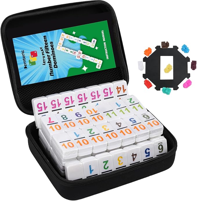 Mexican Train Dominoes Double 15 | 136 Colorful Number Dominos Tiles Travel by Demteric