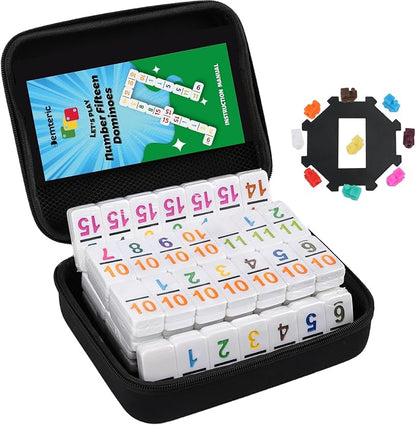 Mexican Train Dominoes Double 15 | 136 Colorful Number Dominos Tiles Travel by Demteric