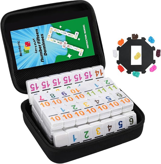 Mexican Train Dominoes Double 15 | 136 Colorful Number Dominos Tiles Travel by Demteric