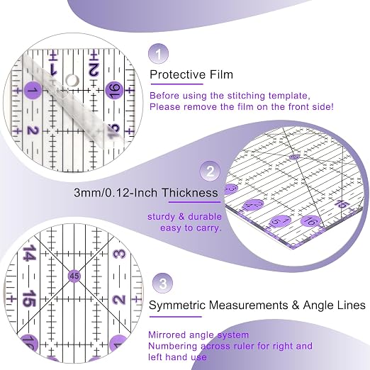 Quilting Ruler, Sewing Ruler, 8 Pack, Acrylic Quilting Templates, Non Slip - Image 3