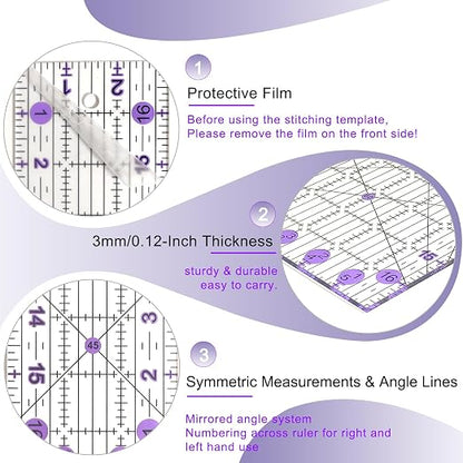 Quilting Ruler, Sewing Ruler, 8 Pack, Acrylic Quilting Templates, Non Slip - Image 3