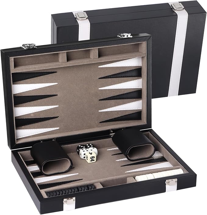 GSE Games & Sports Expert Premium Leather Backgammon Board Game Set, Classic by GSEGamesSportsExpert