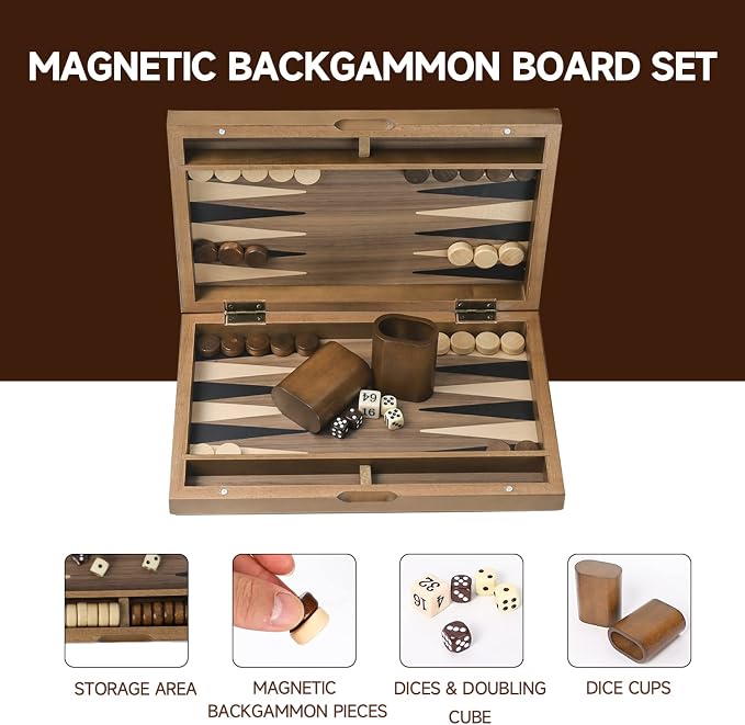 GSE Games & Sports Expert Premium Magnetic Wooden Folding Inlay Backgammon - Image 2
