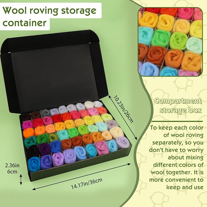 WONVOC 54 Colors Needle Felting Wool, 9.5oz/270g Roving Yarn, Wool Roving Bulk - Image 5