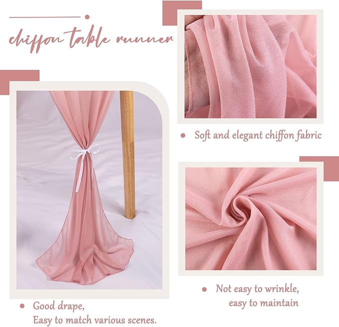 10ft Dusty Rose Chiffon Table Runner 30 x 120 Inches Sheer Romantic Table Runner - Image 3