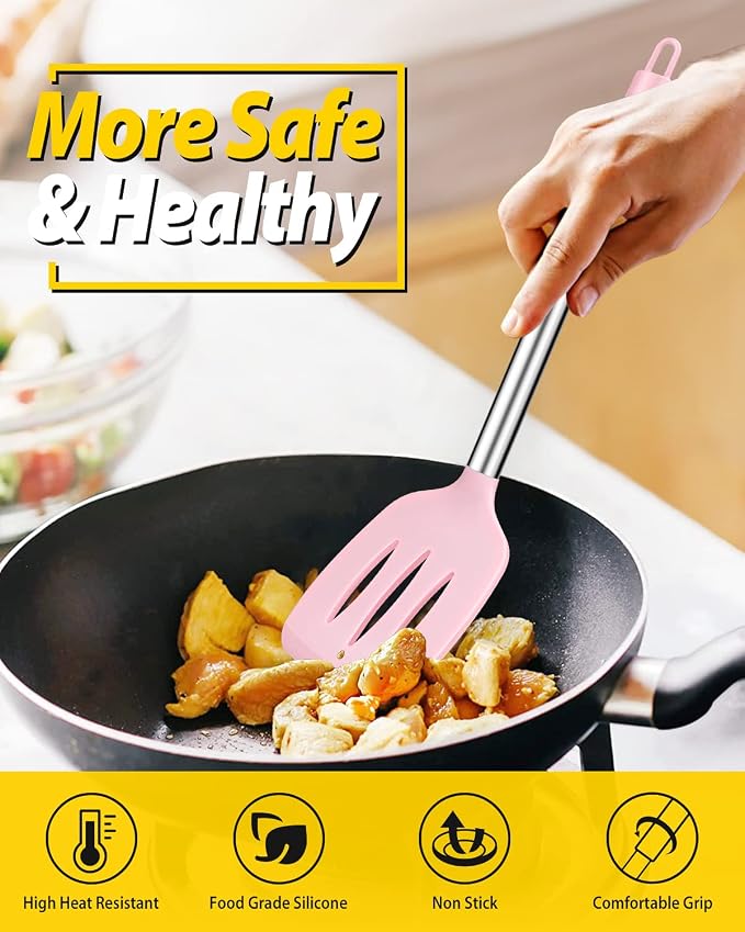 Pack of 4 Silicone Cooking Utensils Set, Non Stick Large Solid Spatulas - Image 4