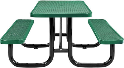 Global Industrial 6’L Rectangular Picnic Table, Expanded Metal, Attached Benches - Image 4