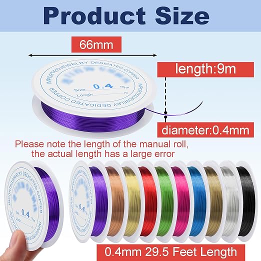 0.4 mm Dia. 10 Rolls Copper Jewelry Wire, 10 Assorted Colors Beading Wire - Image 2