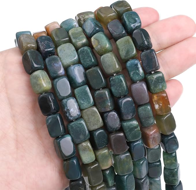 Natural Indian Agate Cuboid Stone Loose Semi Gemstone Beads - Image 3