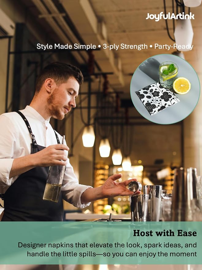 80 pack Designer Cocktail Beverage Napkins, 3-Ply 5x5-inches Disposable - Image 6