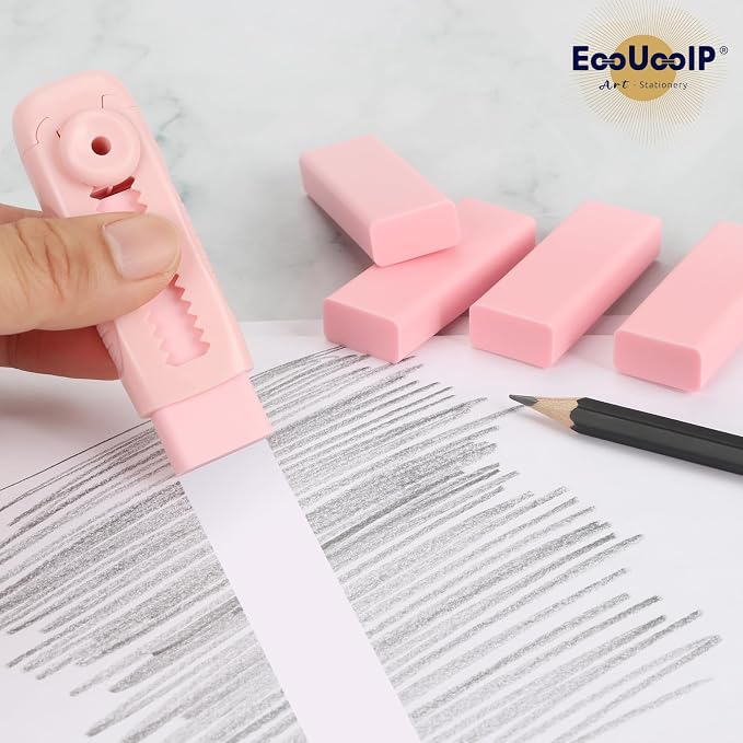 EooUooIP 4+1 Pack Rubber Pink Erasers Sliding Retractable Eraser, Large Pink - Image 2