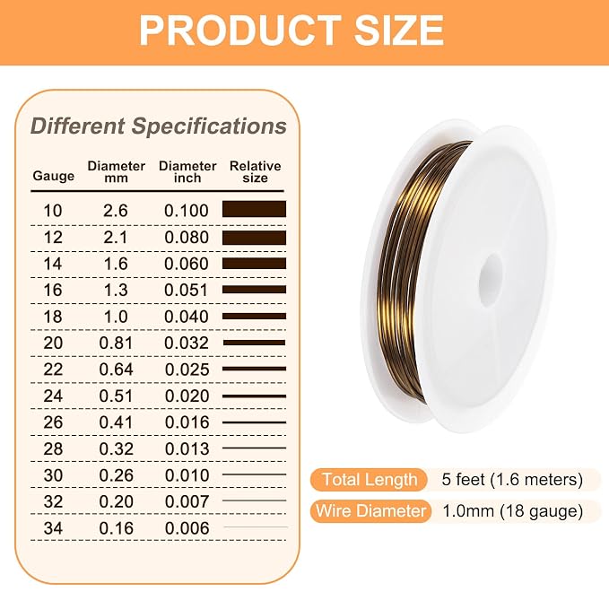 HARFINGTON 5ft Jewelry Wire, 18 Gauge Brass Craft Soft Metal Tarnish Resistant - Image 2