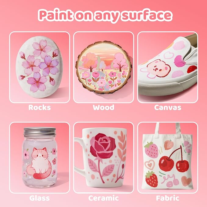 Guangna 12 Pink Skin Series Acrylic Paint Markers Set, Brush Tip Acrylic Paint - Image 6