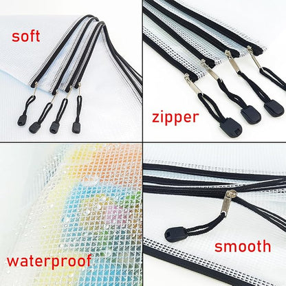 AUSTARK 10 Pcs Zipper File Bags, Waterproof Plastic Mesh Pouch - Image 3