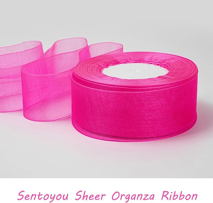 Pink Ribbon for Gift Wrapping, 1 inch 50Yard Sheer Organza Tulle Ribbon - Image 7