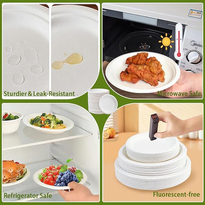 9 inch Plates Disposable Heavy Duty 150 Pack Leak Proof 100% Compostable - Image 4