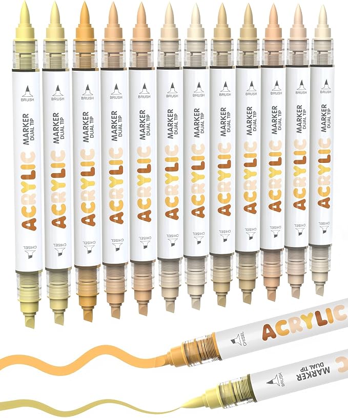 Guangna 12 Skin Tone Dual Tip Acrylic Paint Markers, Brush Tip & Chisel Tip by GuangnaArtSupplies