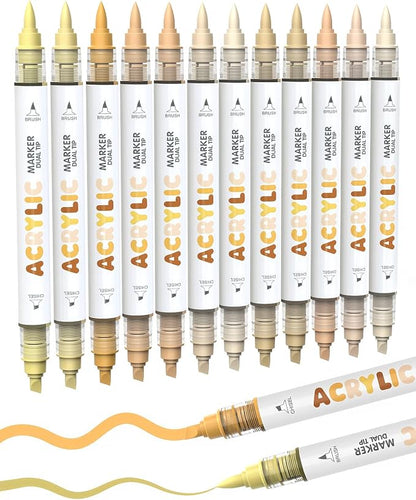 Guangna 12 Skin Tone Dual Tip Acrylic Paint Markers, Brush Tip & Chisel Tip by GuangnaArtSupplies